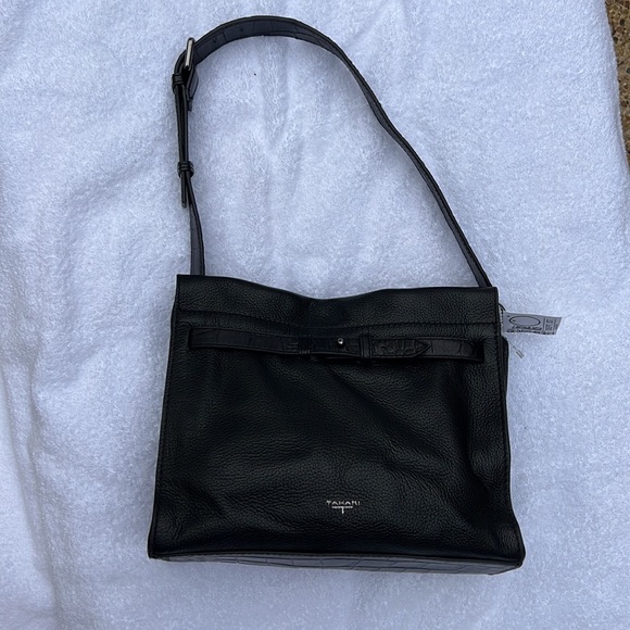 New Tahari Black Snake Embossed Leather Hand bag - Picture 2 of 12